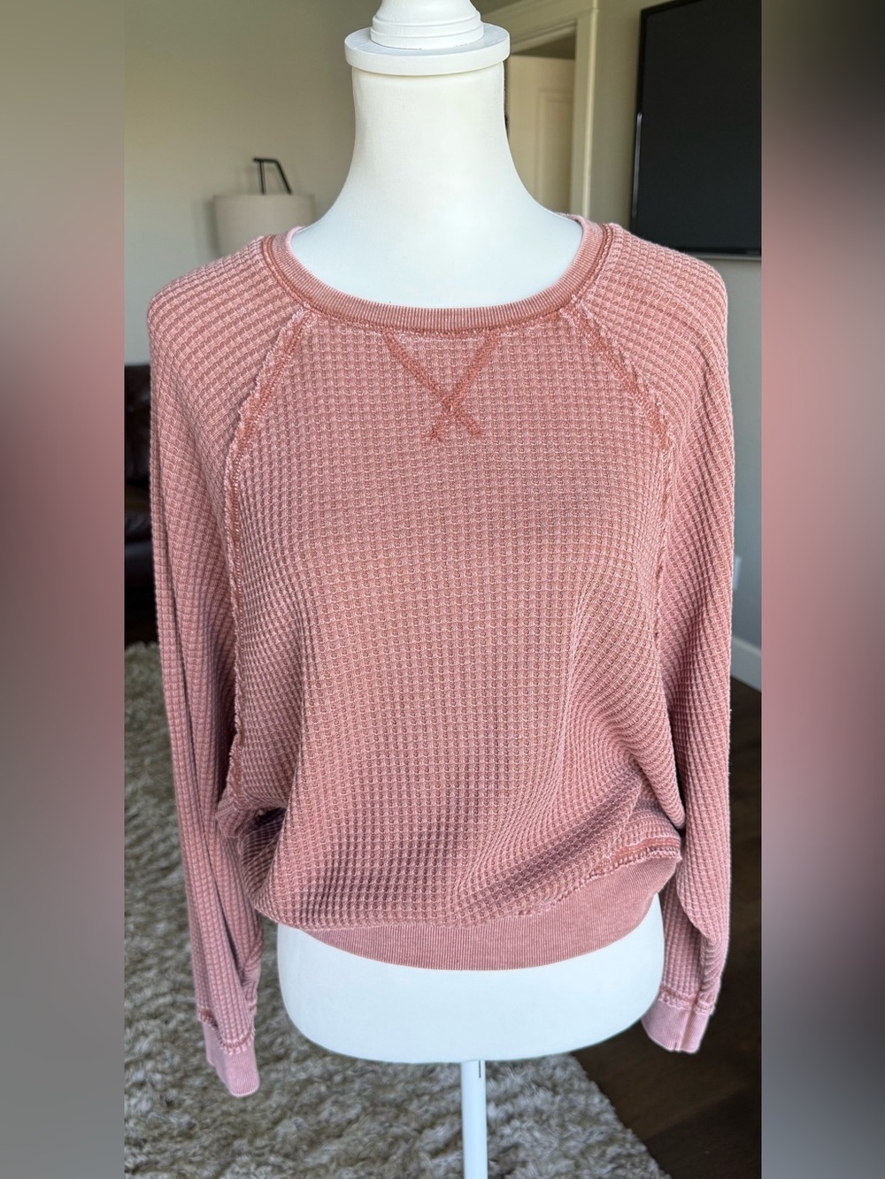 Z SUPPLY Textured Waffle Knit Dolman Long Sleeve Top in Terracotta Size Small